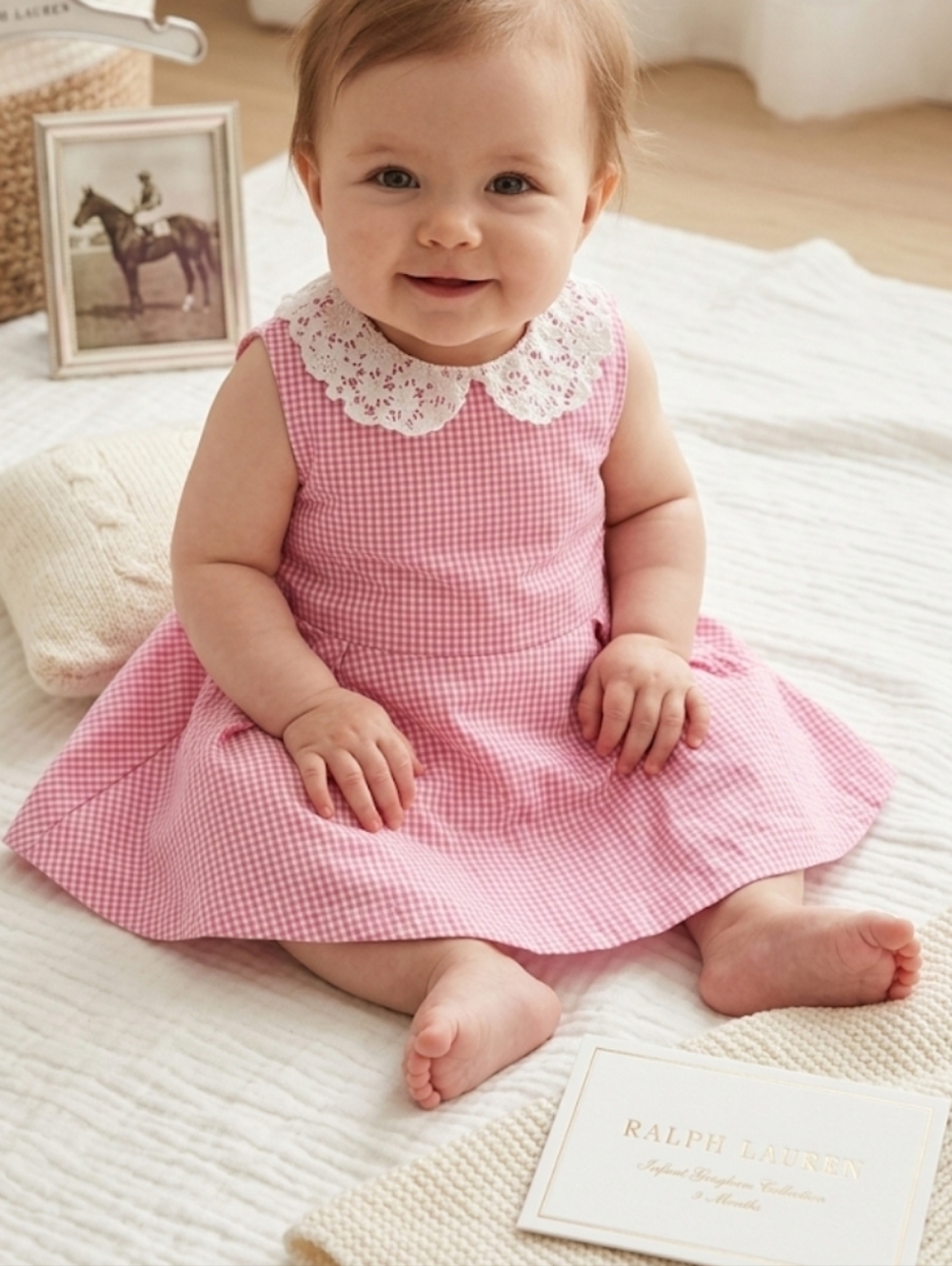 5 Shipp!! Ralph Lauren Pink Gingham Dress with Lace Collar
